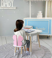 Дитячий стіл хмаринка з нішею 54х68х50 і стілець метелик 26.5х26х25, столик та стільчик для дівчинки, білий з рожевим, фото 3