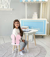 Дитячий стіл хмаринка з нішею 54х68х50 і стілець метелик 26.5х26х25, столик та стільчик для дівчинки, білий з рожевим, фото 6