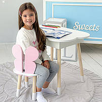 Дитячий стіл хмаринка з нішею 54х68х50 і стілець метелик 26.5х26х25, столик та стільчик для дівчинки, білий з рожевим, фото 2