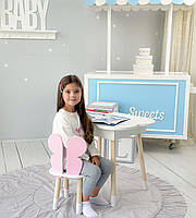 Дитячий стіл хмаринка з нішею 54х68х50 і стілець метелик 26.5х26х25, столик та стільчик для дівчинки, білий з рожевим, фото 9