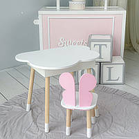 Дитячий стіл хмаринка з нішею 54х68х50 і стілець метелик 26.5х26х25, столик та стільчик для дівчинки, білий з рожевим, фото 7