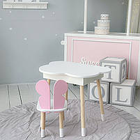Дитячий стіл хмаринка з нішею 54х68х50 і стілець метелик 26.5х26х25, столик та стільчик для дівчинки, білий з рожевим, фото 4