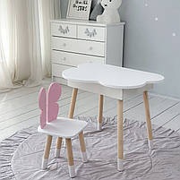 Дитячий стіл хмаринка з нішею 54х68х50 і стілець метелик 26.5х26х25, столик та стільчик для дівчинки, білий з рожевим, фото 5