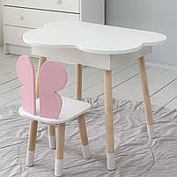 Дитячий стіл хмаринка з нішею 54х68х50 і стілець метелик 26.5х26х25, столик та стільчик для дівчинки, білий з рожевим, фото 8