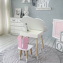 Дитячий стіл хмаринка з нішею 54х68х50 і стілець метелик 26.5х26х25, столик та стільчик для дівчинки, білий з рожевим, фото 10