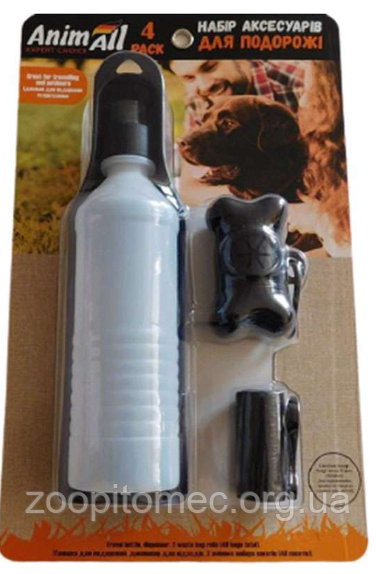 Набір для прогулянок з собакою AnimAll Енімал (пляшка-напувалка, пакети для фекалій+диспенсер) Набір для прогулянок з собакою AnimAll Енімал