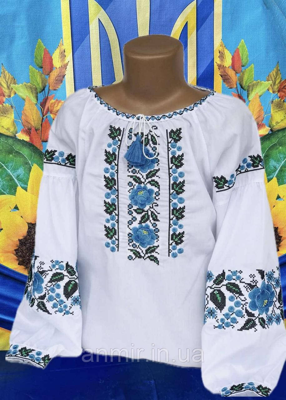 Вишиванка підліткова ЦВІТИ татлін бохо для дівчинки розмір 7-11 років, білого кольору