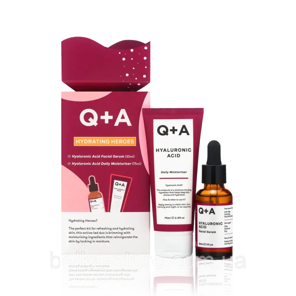 Подарунковий набір для зволоження шкіри Q+A Hydrating Heroes Gift Set (2 позиції), фото 1