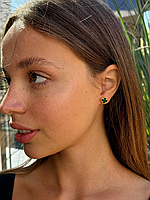 Van Cleef сережки міні/зелені/ лимонне золото/проба, гравіювання/вервер гвоздики 0.9 см