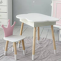 Дитячий стіл хмаринка з нішею 54х68х50 і стілець корона 26.5х26х25, столик та стільчик для дівчинки, білий з рожевим, фото 4