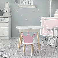 Дитячий стіл хмаринка з нішею 54х68х50 і стілець корона 26.5х26х25, столик та стільчик для дівчинки, білий з рожевим, фото 5