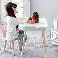 Дитячий стіл хмаринка з нішею 54х68х50 і стілець корона 26.5х26х25, столик та стільчик для дівчинки, білий з рожевим, фото 2
