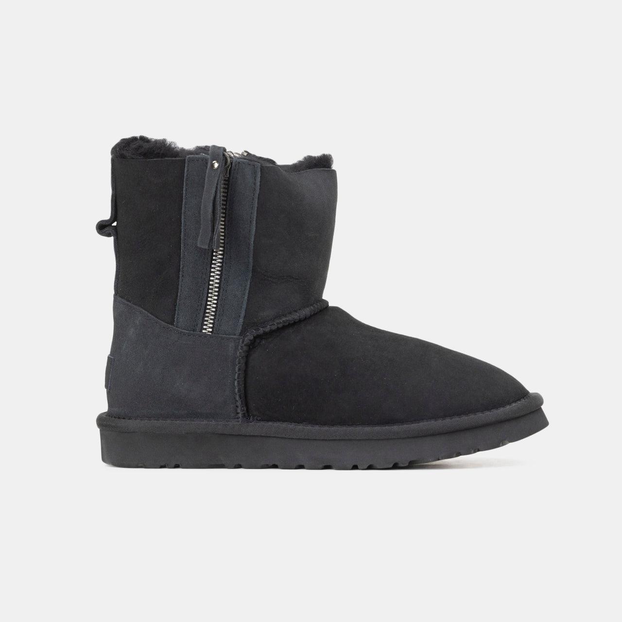Зимові Жіночі Черевики UGG Mini Double Zip Black / УГГ Міні Дабл Зіп Чорні