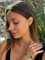 Van Cleef подарунковий набір 2 предмети / сережки і браслети / зелений колір під малхіт / біле золото AU 750 / проба, гравіювання