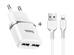 Мережевий зарядний пристрій та кабель Lightning «- C12 Smart» — 2 USB — 2.4A — (EU) White ТМ Hoco