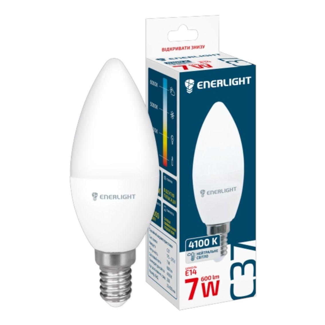 Лампа ENERLIGHT С37 7W (60Вт) E14 4100K 220V (2 роки)