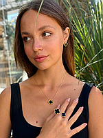 Van Cleef набір 3 предмети /сережки, підвіска, кільце / чорний під онікс / лимонне золото AU 750 / проба, гравіювання