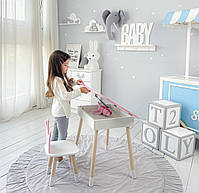 Дитячий стіл хмаринка з нішею 54х68х50 і стілець корона 26.5х26х25, столик та стільчик для дівчинки, білий з рожевим, фото 3