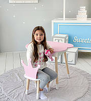 Дитячий стіл хмаринка з нішею 54х68х50 і стілець корона 26.5х26х25, столик та стільчик для дівчинки, білий з рожевим, фото 6