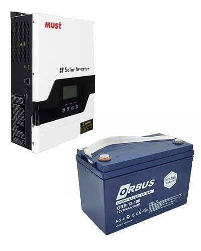 Гібридний інвертор MUST PV18-1512VPM 1.5KW + Акумуляторна батарея ORBUS CG12100 GEL 12V 100 Ah