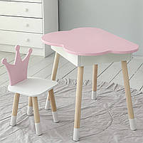 Дитячий стіл хмаринка з нішею 54х68х50 і стілець корона 26.5х26х25, столик та стільчик для дівчинки, білий з рожевим, фото 4