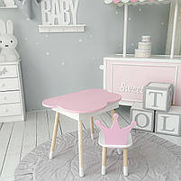 Дитячий стіл хмаринка з нішею 54х68х50 і стілець корона 26.5х26х25, столик та стільчик для дівчинки, білий з рожевим, фото 8