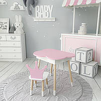 Дитячий стіл хмаринка з нішею 54х68х50 і стілець корона 26.5х26х25, столик та стільчик для дівчинки, білий з рожевим, фото 10