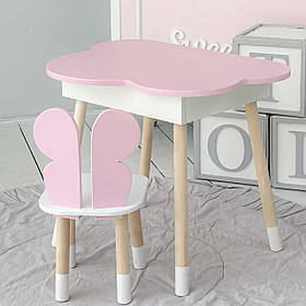 Дитячий стіл рожевий хмарка з нішею і стільчик метелик рожевий.23412
