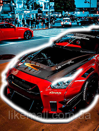 Неонова картина нічник GTR RED 60 х 80 см з неоновими вставками. Неонова картина, картина на подарунок., фото 1