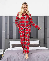 Комплект для сну сорочка на гудзиках з довгими штанами дівчині Піжама в клітинку байкова жіноча Стильний одяг для дому