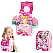 Ігровий набір рюкзак з вихованцем Грумінг салон (тварина, аксесуари, полички, у валізі) 008-967 B-2, фото 2