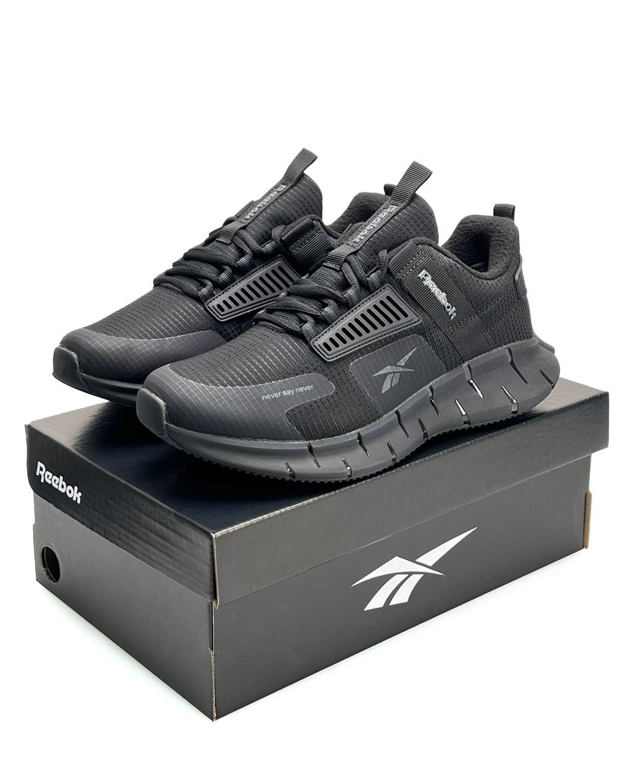Чоловічі Термо кросівки Reebok Zig Kinetica Black Fleece Рибок Кінетика чорні текстильні теплі фліс осінь зима