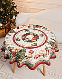 Скатертина Новорічна гобеленова Premium Ø140 см. на круглий стіл, фото 4