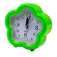 Будильник R0405 "Квітка" на ніжках 10*10*3,5см зелений,настільний будильник, годинник з будильником