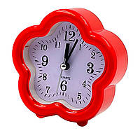 Будильник R0405 "Квітка" на ніжках 10*10*3,5см червоний, настільний будильник, годинник з будильником