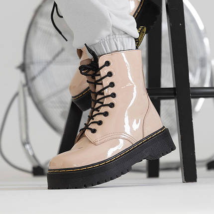 Жіночі Зимові Черевики Dr. Masrtens Jadone Patent Beige / Доктор Мартінс Жадон Патент Бежеві з Хутром, фото 1