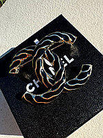 Шанель брош чорна емаль/Сріблення/ Можна комплектом зі сережками