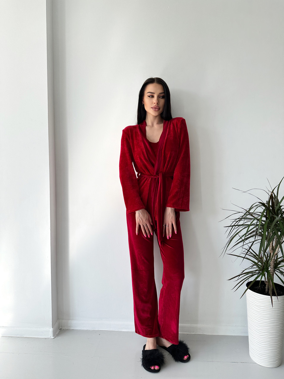 Красивая женская пижама тройка бархатная для дома, Женский пижамный ...