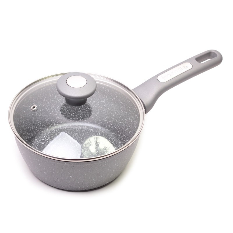 Ківш алюмінієвий зі скляною кришкою 1,65 л 18 см Kamille KM-4280, фото 1