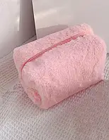 Косметичка женская Плюшевая Пушистая Органайзер для хранения косметики 18х10х10 см Розовый