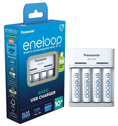 Універсальний зарядний пристрій Panasonic BQ-CC61USB+BK-3MCDE (K-KJ61MCD40USB), AA/AAA, Eneloop ready, LED, 2ch на 2/4 батареї, Ec, фото 3