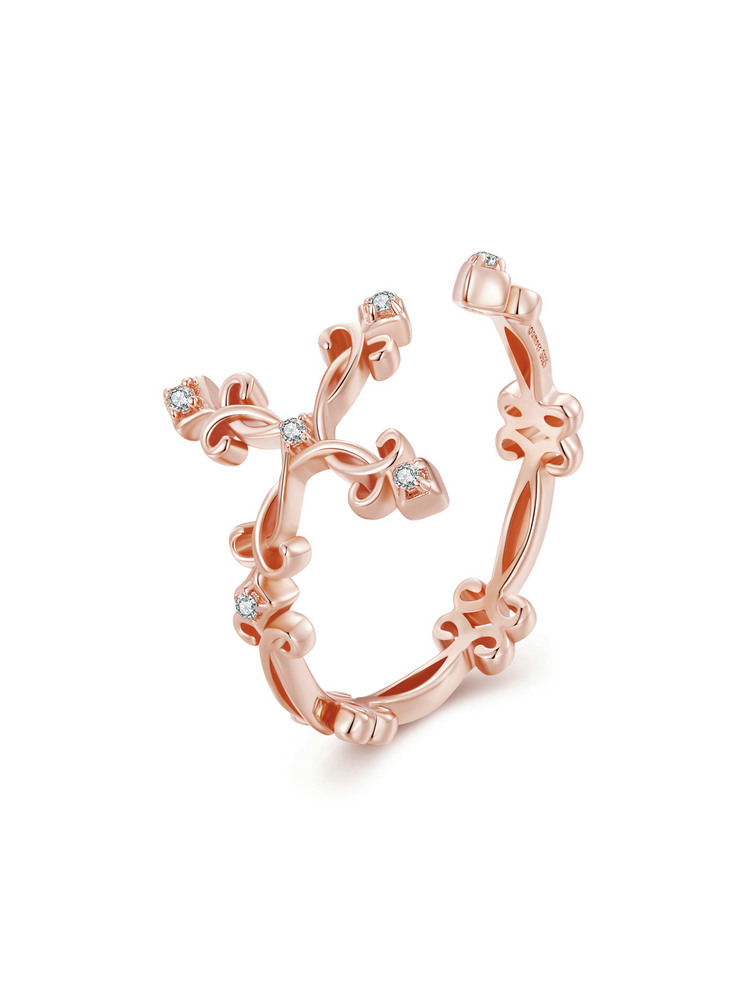 Срібна каблучка  Хрест  в рожевій позолоті