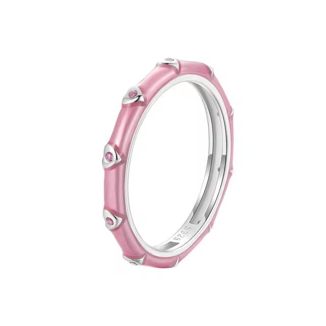 Срібна каблучка з рожевою емаллю  Серця