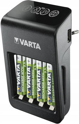 Універсальний зарядний пристрій Varta LCD PLUG CHARGER+ (57687) +4x2100mAh, AA/AAA/"Крона", LCD, 4+1 канала, Blister, фото 1