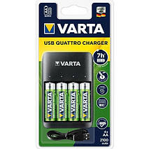 Універсальний зарядний пристрій Varta USB QUATTRO CHARGER (57652) +4x2100mAh, AA/AAA, microUSB, LED, 4 канала, Blister, фото 4
