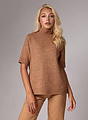 Джемпер жіночий з коротким рукавом з вовною мериноса, колір кемел. Модель 2797