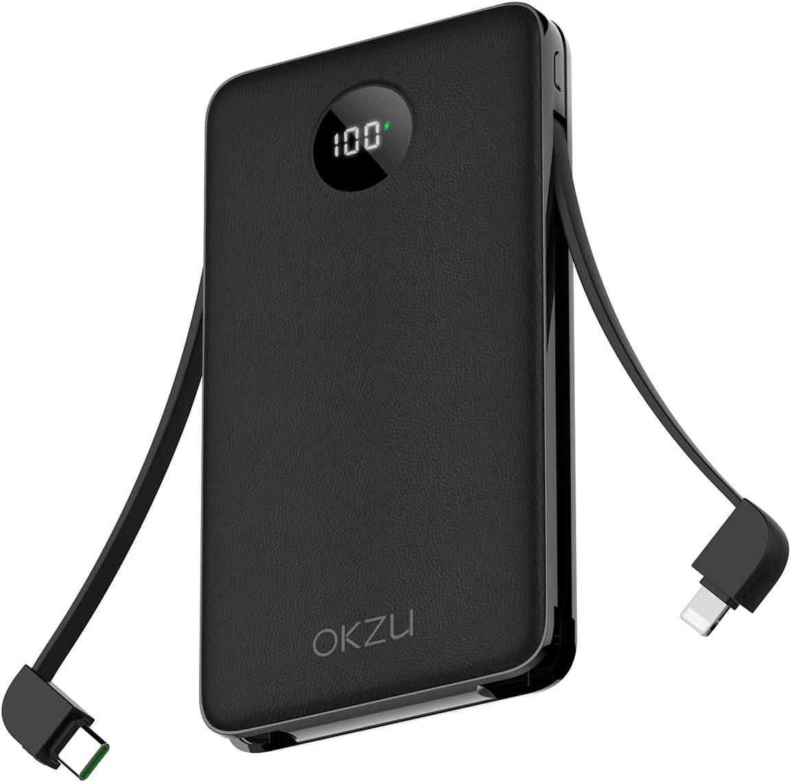 Портативний зарядний пристрій з вбудованими кабелями, 10000 мАг 22,5 Вт PD 3.0 QC 4.0 USB C швидке заряджання зовнішній акумулятор, фото 1