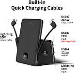 Портативний зарядний пристрій з вбудованими кабелями, 10000 мАг 22,5 Вт PD 3.0 QC 4.0 USB C швидке заряджання зовнішній акумулятор, фото 2