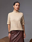 Джемпер жіночий з коротким рукавом з вовною мериноса, бежевий колір. Модель 2797