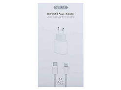 Мережевий зарядний пристрій Type C to iPhone Lightning A8L PD 3A 20w біле 1м ТМ Gerlax
